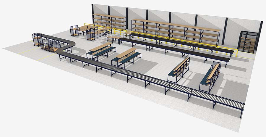 Spaceguard product range, workbenches, gravity conveyors, conveyor belts, mesh cages & storage shelving