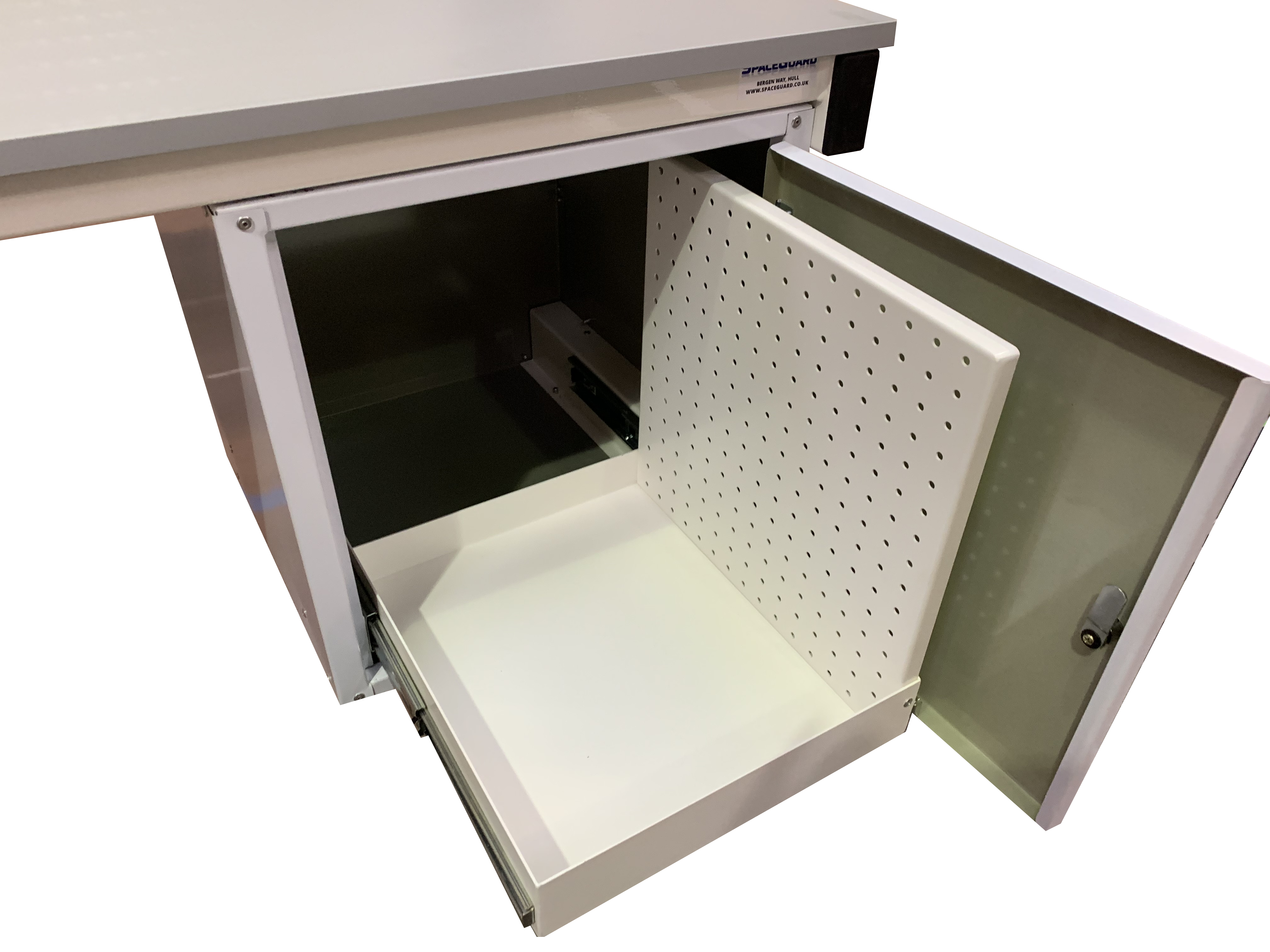 Electrical workbench – cupboard – Storage Cantilevered bench cupboard - pull out storage