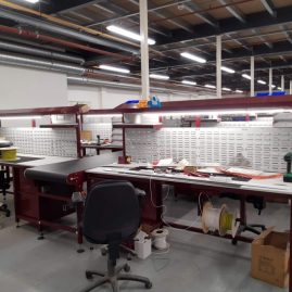 assembly line workbenches and belt conveyor