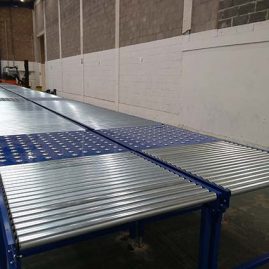 gravity tracking assembly line with ball tables