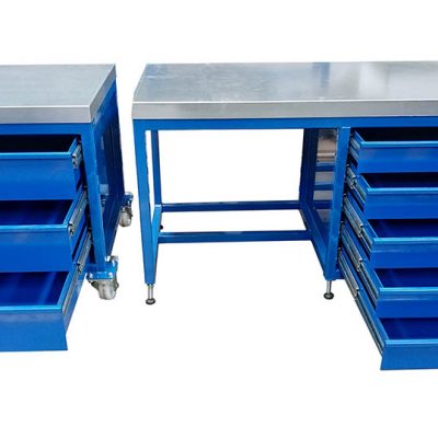 stainless steel top workbench and drawers