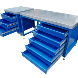 steel top workbench with drawers