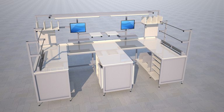 M shaped workstation render