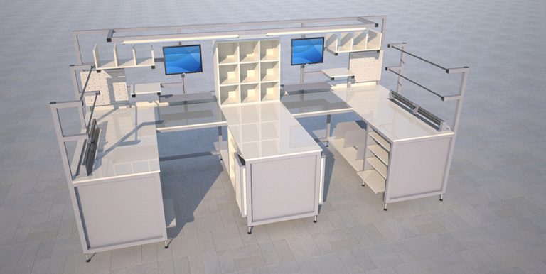 M shaped workstation render