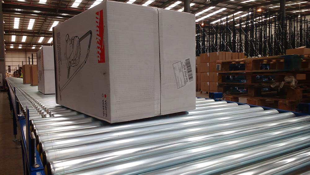 box on a roller conveyor