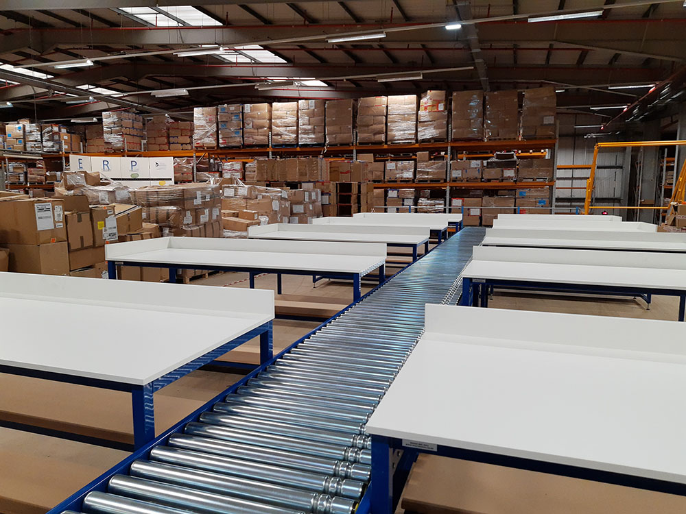 lineshaft conveyor and benches 