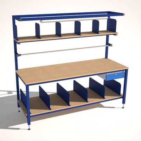 Packing Bench + Shelves with Dividers + Lighting Rail + Upper Roll Holder + Single Drawer