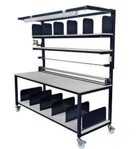 Mobile Packing Table with Cutter & Shelving