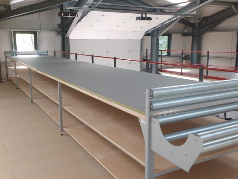 Extra Long Cutting Table with Fabric Trough & Storage Shelving