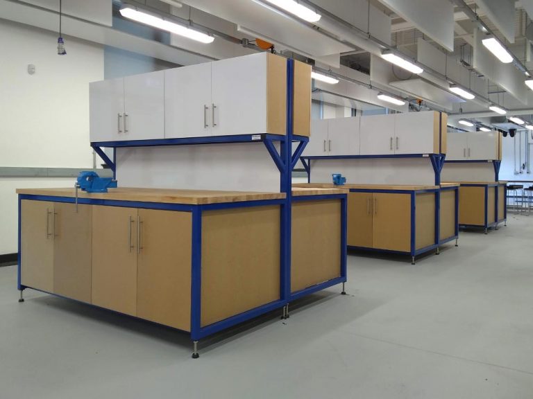 School Workshop Workbenches with Whiteboard Cupboards