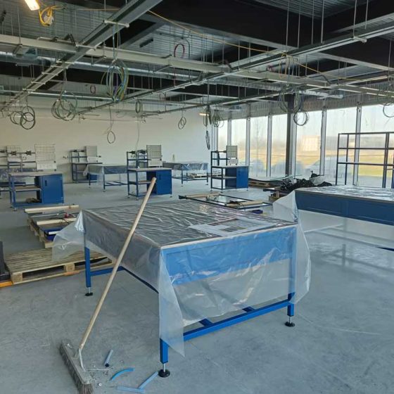 Workbenches being installed