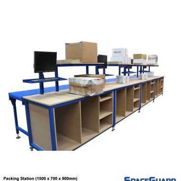 large packing station with monitor fixtures