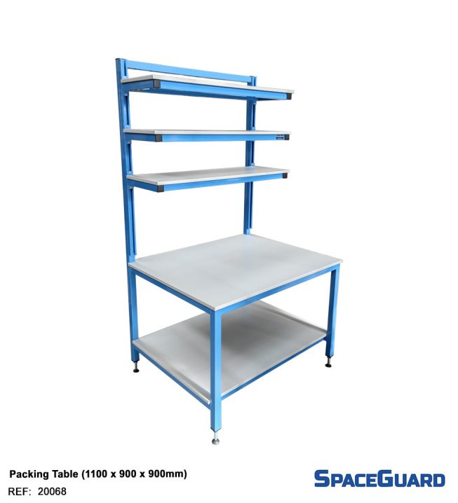 packing table with shelves